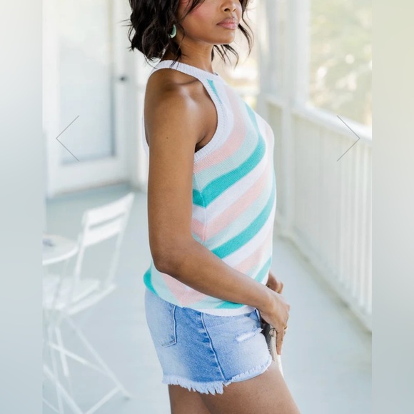 NEW Blue And Peach Striped Sweater Tank Top, Size XS - Picture 2 of 7